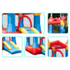 Cozy Castle bounce house details showing mesh safety walls slide entry arch and tower design