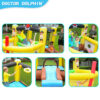 Pirate ship bounce house details showing kids playing ring toss slide basketball hoop and pirate flag decorations