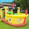 Pirate ship inflatable bounce house with porthole wooden hull design and pirate characters in Hillsboro OR