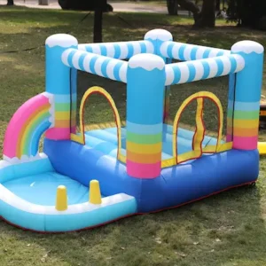 Rainbow bounce house with ball pit and ring toss game rental in Beaverton Oregon