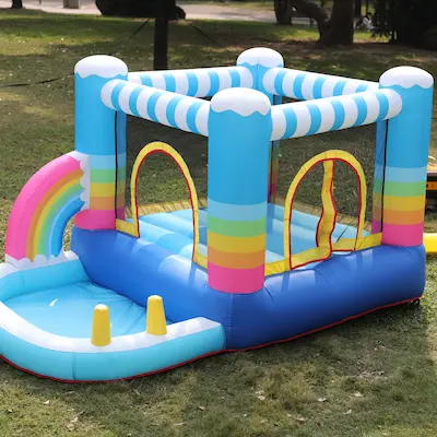 Rainbow bounce house with ball pit and ring toss game rental in Beaverton Oregon