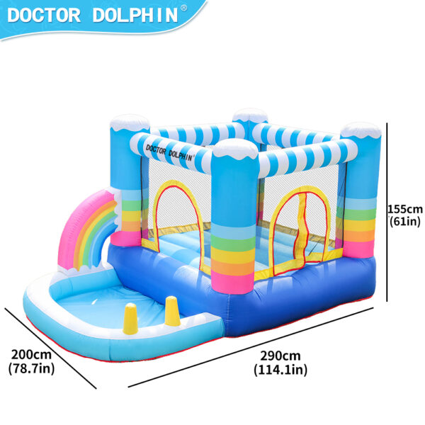 Rainbow bounce house with ball pit dimensions 290cm by 200cm by 155cm for toddler party rental