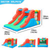 Speedway double slide bounce house dimensions 370cm by 200cm by 185cm with front back and side views