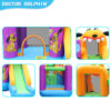 Puppy bounce house details showing cartoon dog artwork puppy head slide entrance arch and mesh safety walls