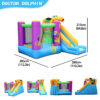 Puppy bounce house dimensions 285cm by 280cm by 215cm with puppy head slide and four angle views