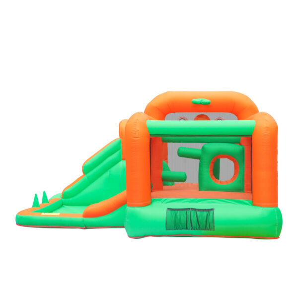 Side view of All-Star bouncer with double slides and obstacle features available for rent near Portland Oregon