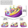 Dreamy Unicorn bounce house with slide dimensions 365cm long 315cm wide 250cm tall with multiple angle views