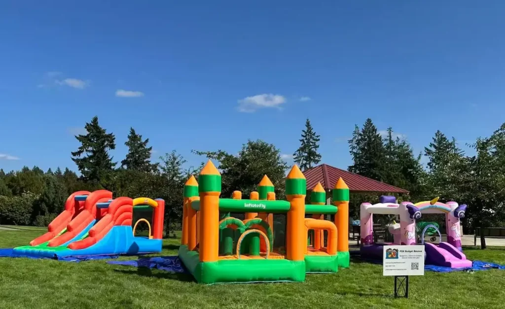 Colorful inflatable bounce house with slide for rent in Beaverton, Oregon