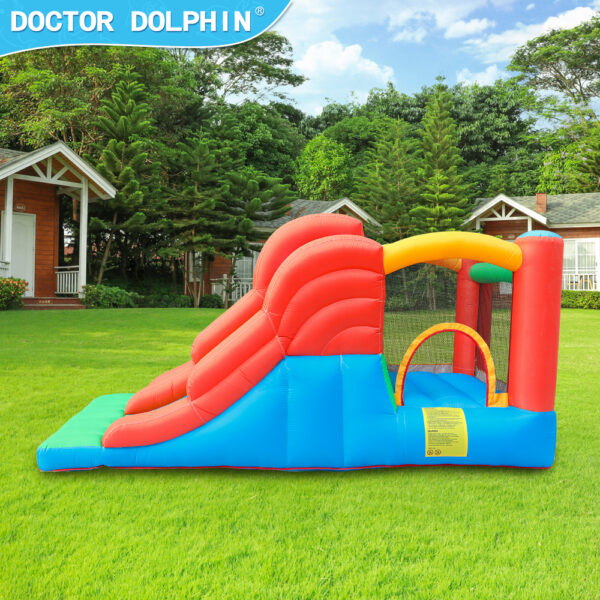Side profile of Speedway double slider bounce house showing tall wave slides available for rent in Oregon