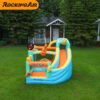 Rock star bounce house with slide front view showing guitar keyboard and vinyl record decorations - PDX Budget Bounce rental
